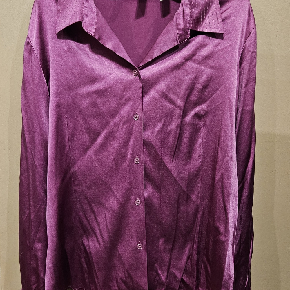 Stylish Purple Silk Button-Up Blouse